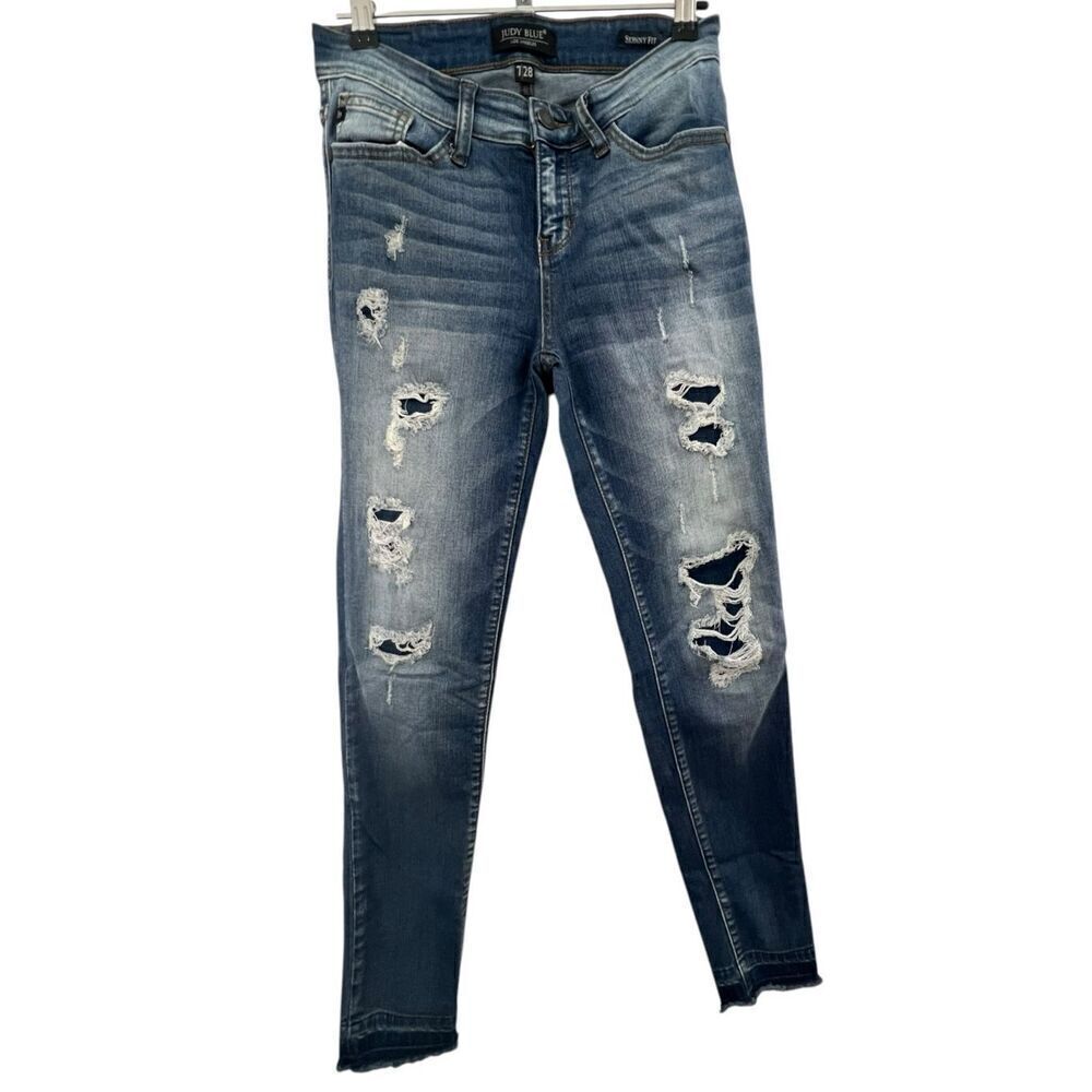 Judy Blue Mid-Rise Stretchy Distressed Denim Skinny Jeans